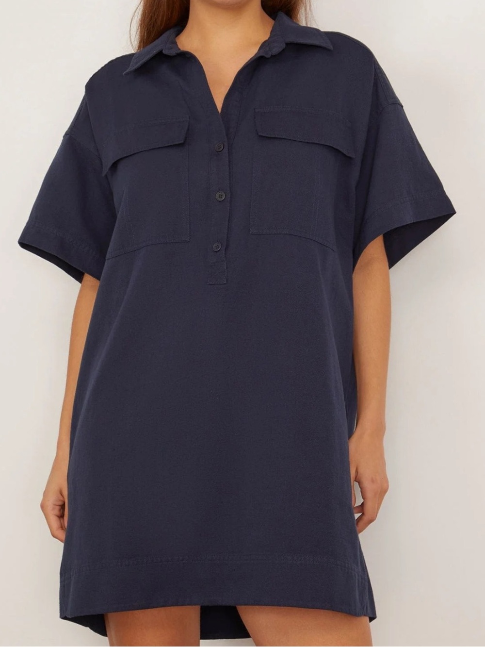 A Piece Apart Stefana Shirt Dress in Navy Short-Sleeve Utility Shirt